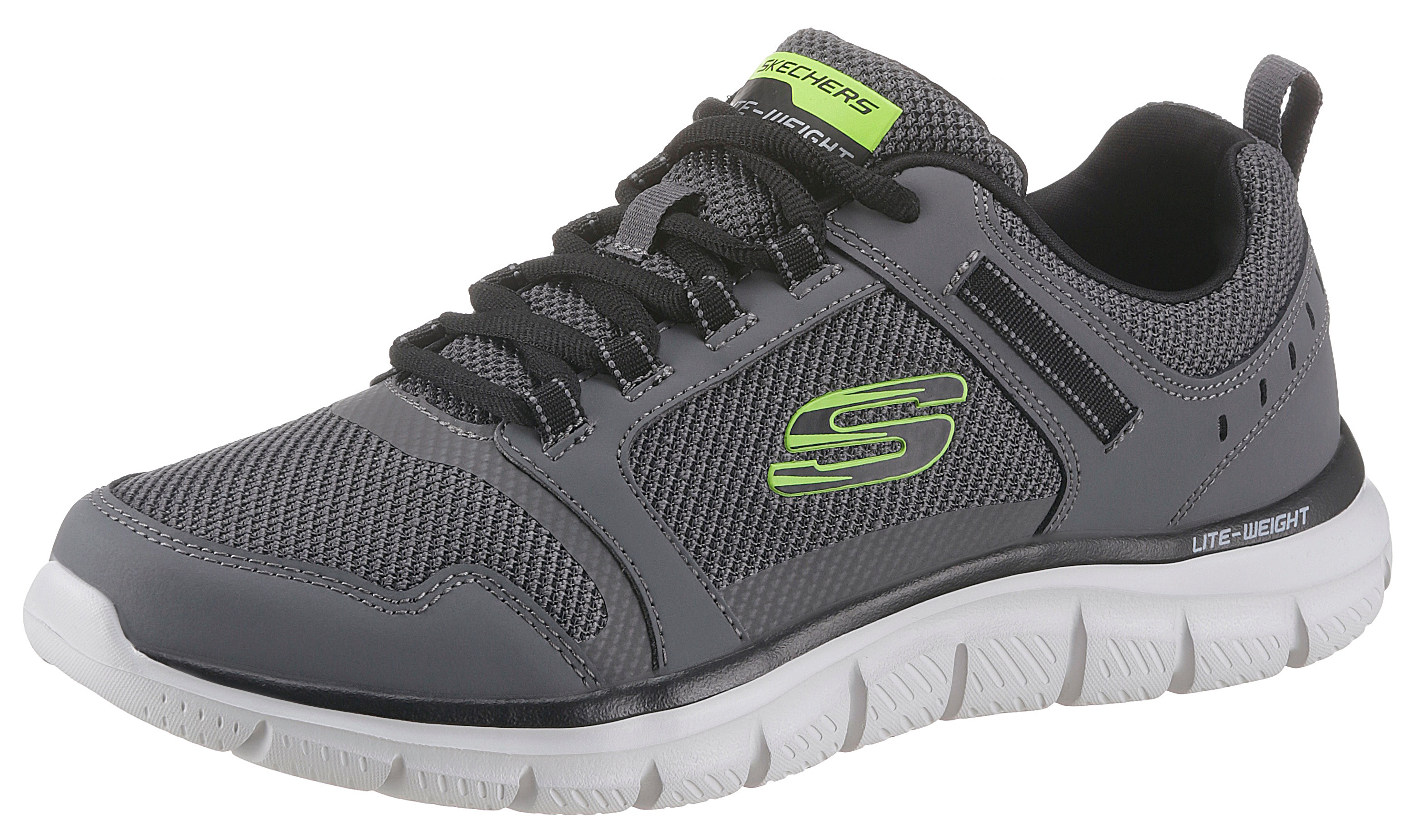 Sneaker SKECHERS "TRACK-KNOCKHILL", Damen, Gr. 41, grau (grau, schwarz), Leder, Textil, Schuhe Sneaker, mit gepolsterter Innensohle, Freizeitschuh, Halbschuh, Schnürschuh