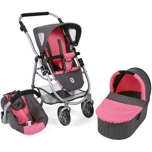 „Kombi-Puppenwagen CHIC2000 „“Emotion All In 3in1, Anthrazit-Pink““ Puppenwagen grau (anthrazit, pink) Kinder Puppenwagen -trage inkl. Babywanne, Babyschale und Sportwagenaufsatz“