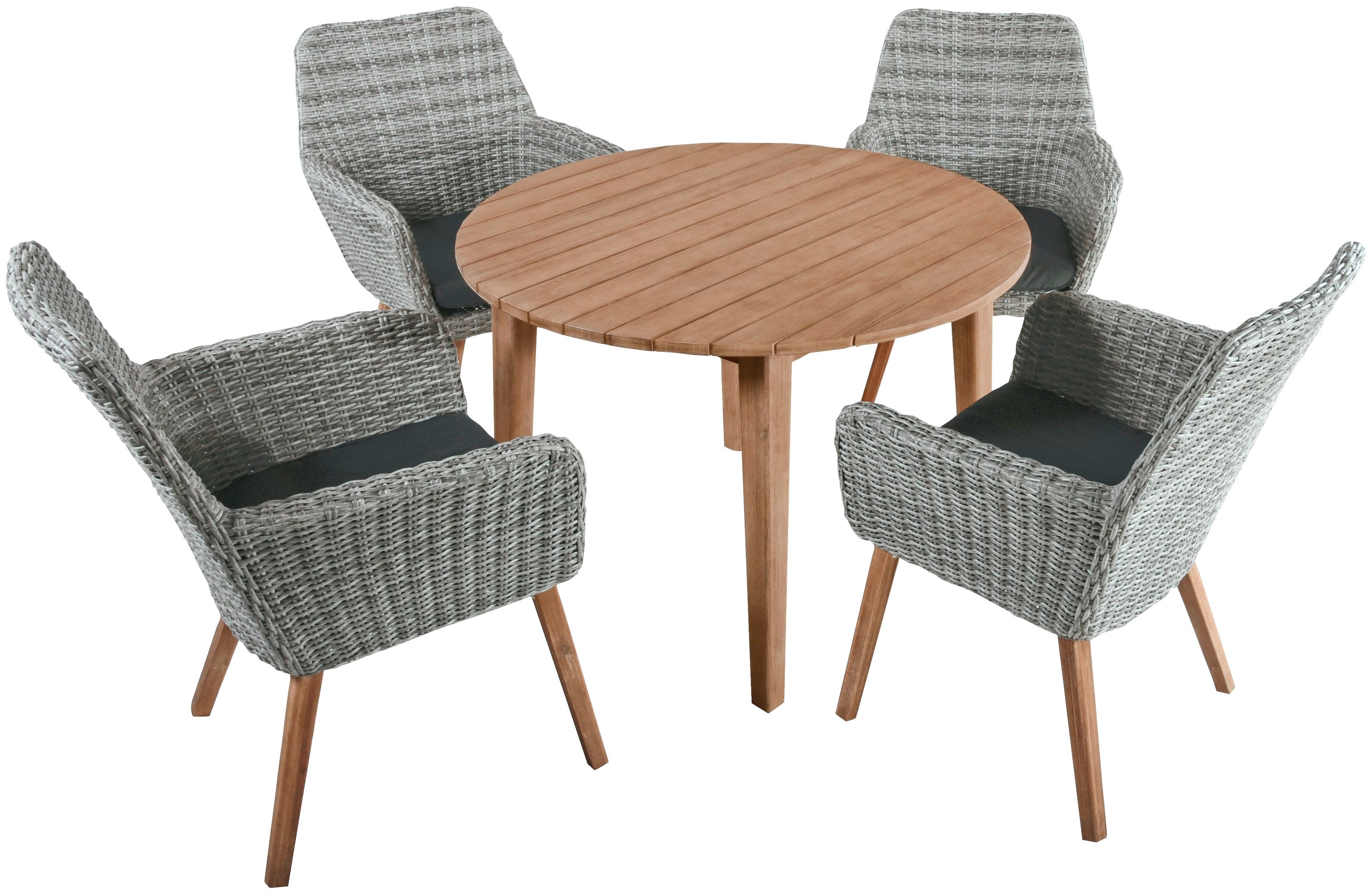 Garten-Essgruppe GARDEN PLEASURE "RAPALLO/ARVADA", grau (grau, dunkelgrau, braun, grau, braun), B:210cm H:96cm T:110cm, Aluminium, FSC-zertifiziertes Massivholz, Polyrattan, Sitzmöbel-Sets, robustes Tischdesign