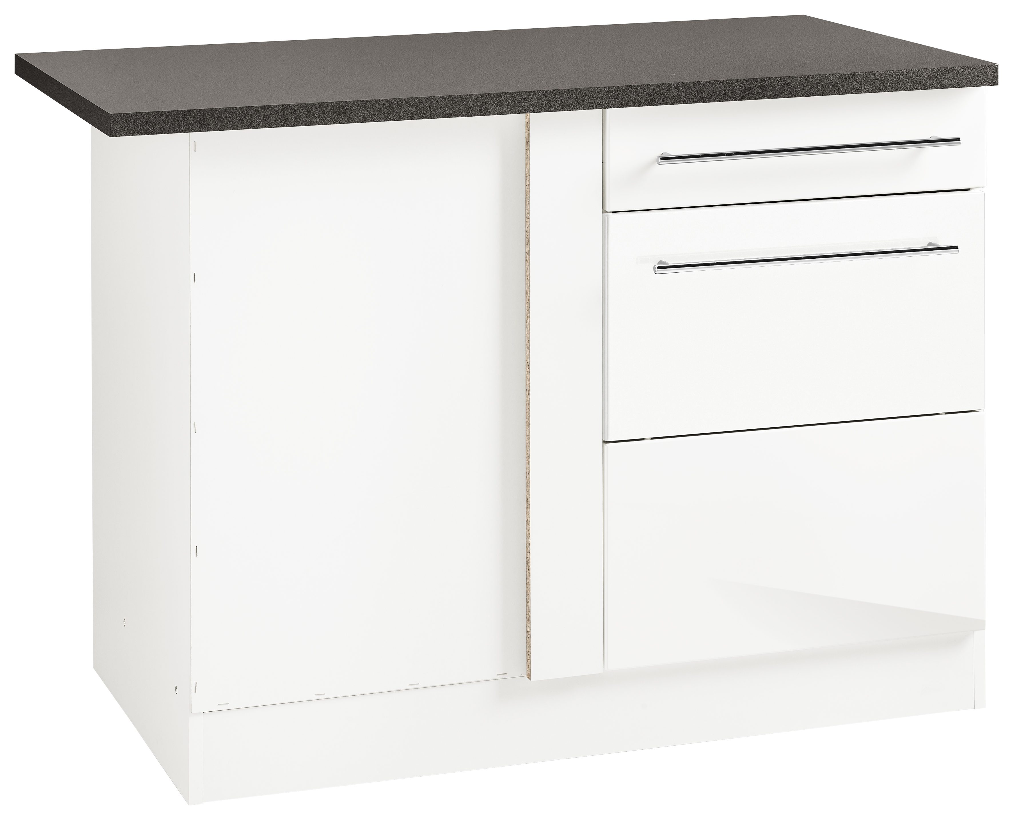 Eckunterschrank KOCHSTATION "KS-Trient", weiß (weiß hochglanz), B:110cm H:85cm T:60cm, Schränke, Eckunterschrank, 110 cm breit