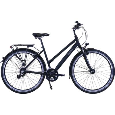 Trekkingrad HAWK BIKES "Trekking Lady Premium Black" Gr. 44, schwarz, Fahrräder, 44cm, 28 Zoll (71,12cm), für Damen und Herren
