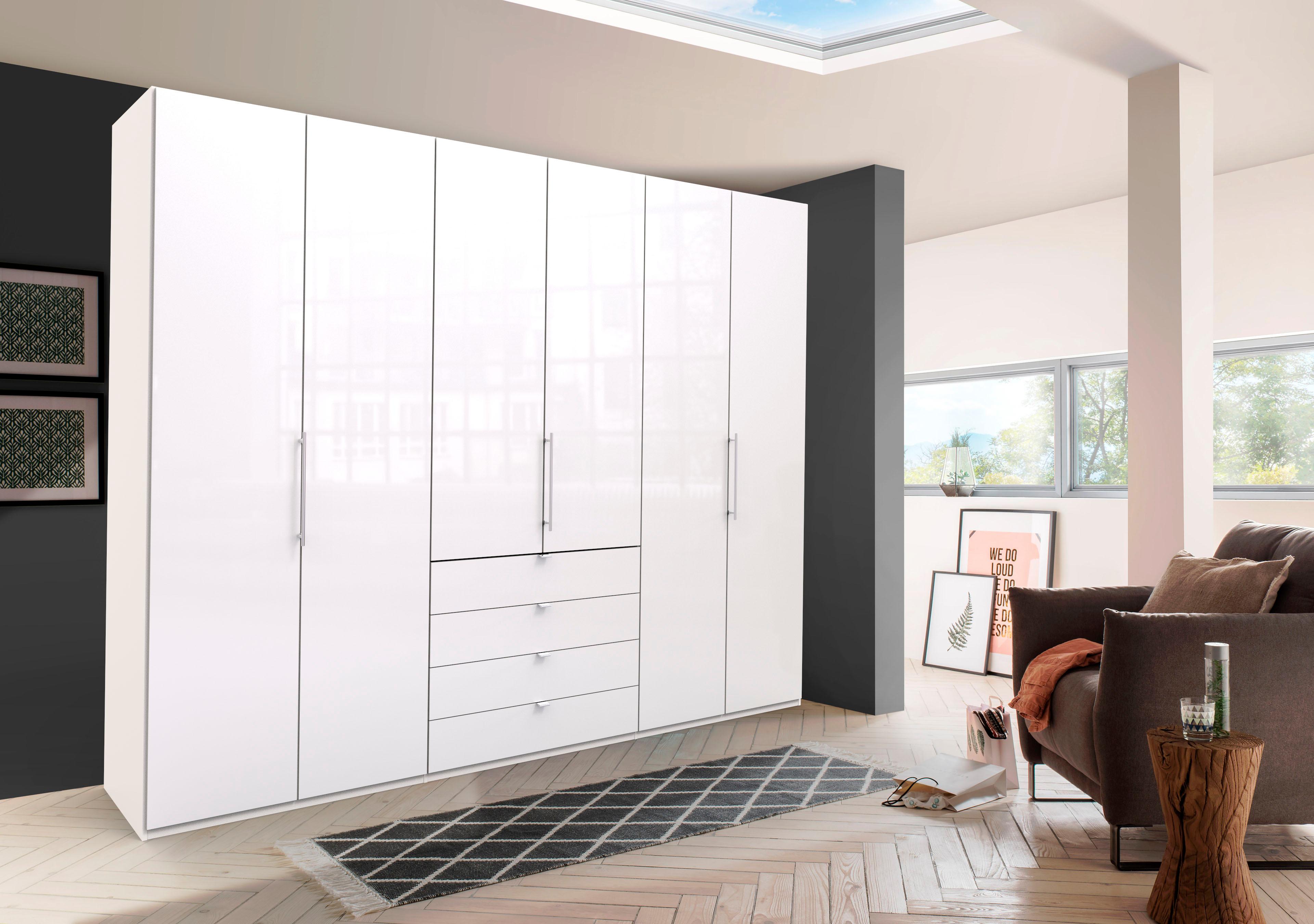 Kleiderschrank WIEMANN "Loft", weiß (weiß, weiß glas), B:300cm H:236cm T:58cm, Glas, Schränke, Kleiderschrank, Glasfront