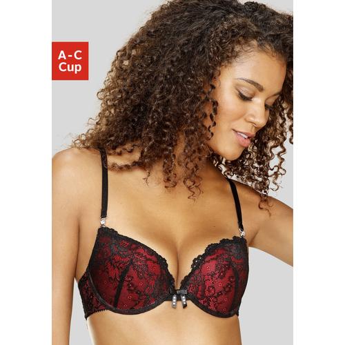 Push-up-BH JETTE Gr. 80, Cup B, rot (dunkelrot, schwarz) Damen BHs BH Bügel-BH Hochzeitsdessous Hochzeitswäsche Push-up-BH Spitzen-BH Spitzenwäsche Spitzen-BHs mit extra dicken Kissen für maximales Volumen, sexy Dessous