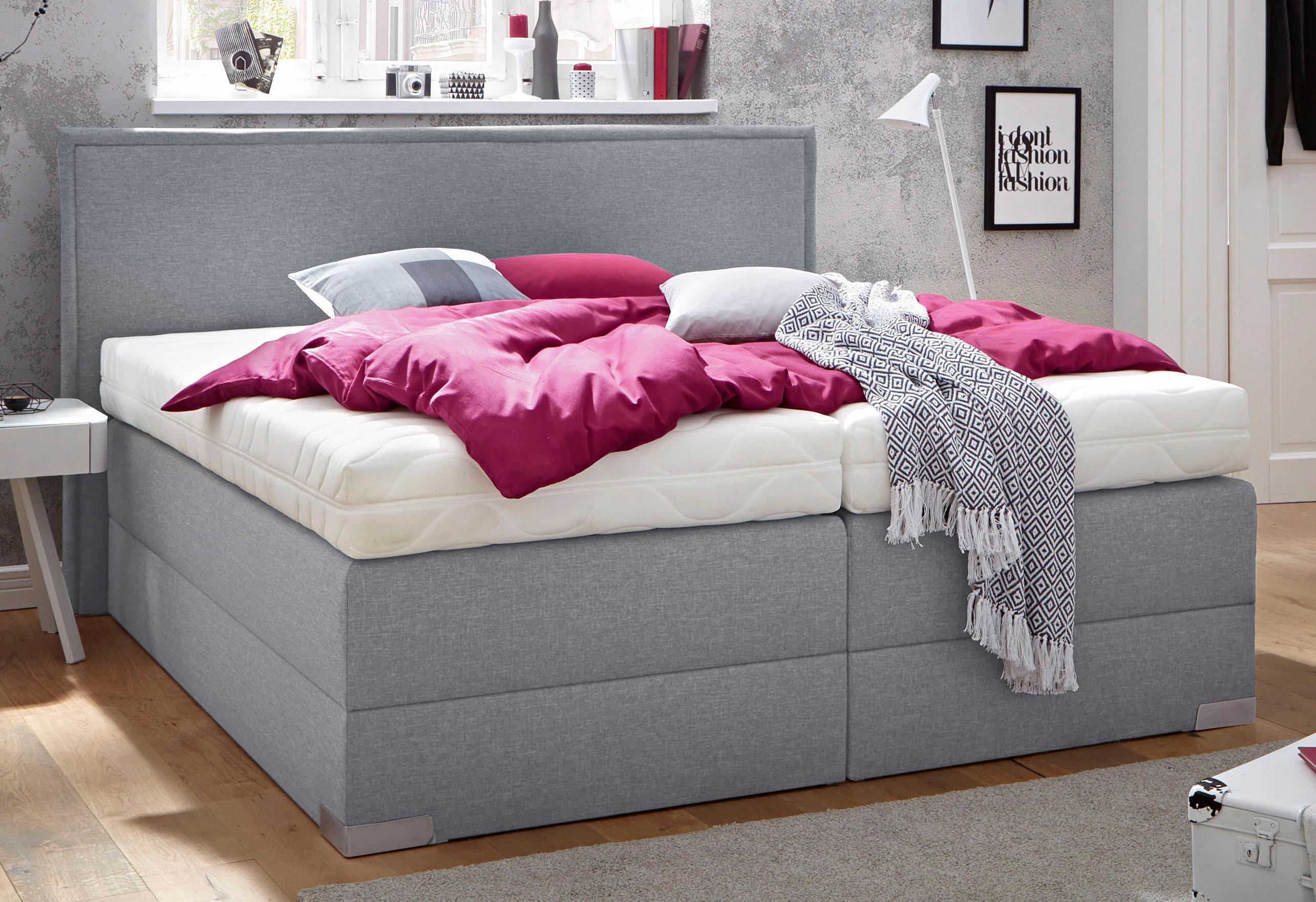 Boxspringbett, grau, Liegefläche B/L: 90cm x 200cm, H2, Bonnell-Federkernmatratze, Bettrahmen und seitliche Einfassung Unterbox und Obermatratze: Fein-Strukturstoff (77% Polyester, 23% Viskose).;Spiegelfläche der Matratzen: 100% Polyester, WESTFALIA... Image