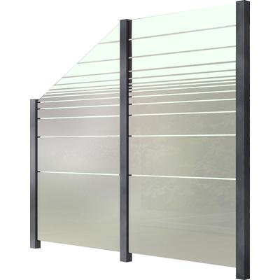 Zaun STAKET PRO, grau, Pfosten: 3 St., Aluminium, Glas, Zaunelemente, Glaszaun, Gesamtlänge: 2,29 m, 3 Pfosten