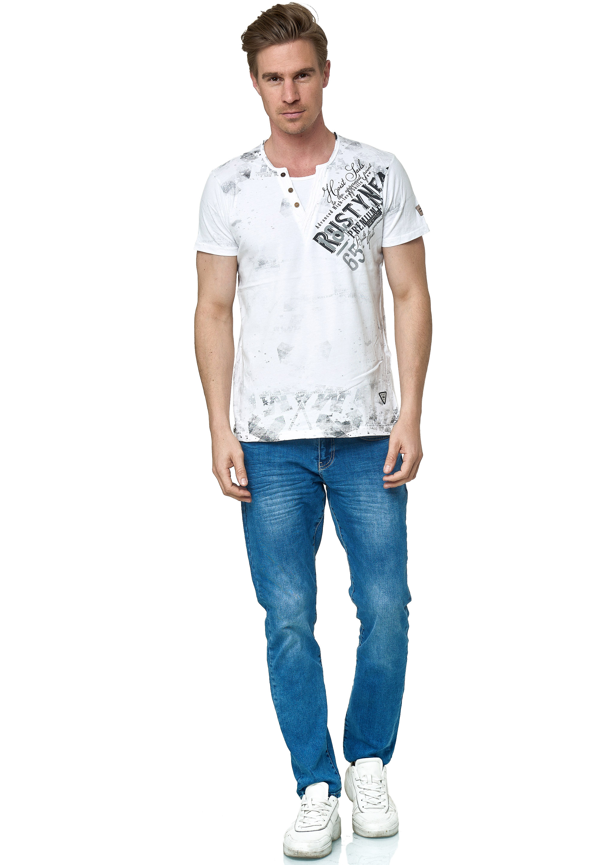T-Shirt RUSTY NEAL, Herren, Gr. M, weiß, 100% Baumwolle, bedruckt, normal, Rundhals, Shirts, im coolen Used-Look-Design Image