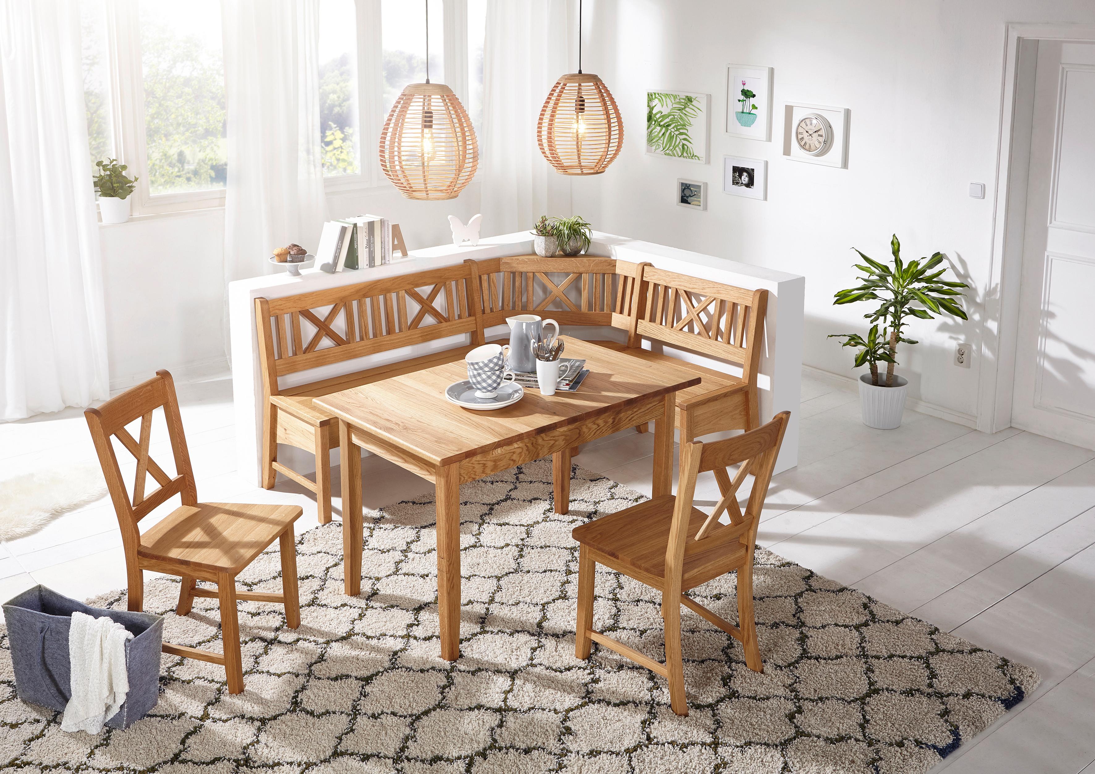 Eckbankgruppe MASSIVLINE & MORE "Königsee", braun (wildeiche, eichefarben), T:54cm, Massivholz, Sitzmöbel-Sets, Sitzbank Eckbankgruppe, Eckbank ist umstellbar, Eckbank mit Truhe, mit Auszug 120 (160) cm