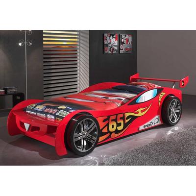 Kinderbett VIPACK "Autobett LE MANS, MDF glänzend lackiert, mit Rennmotiven", rot, B:111cm, Betten, inkl. Lattenrost, mit Heckspoiler, ein Blickfang im Kinderzimmer Image