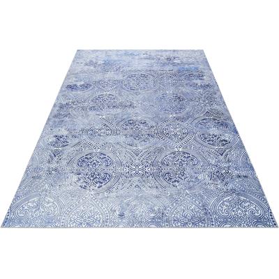 Teppich WECON HOME "Grace", blau (blau, silberfarben), B:190cm H:6mm L:290cm, Polyester, Teppiche, Vintage Look, Used Look, moderner Kurzflor, Wohnzimmer Image