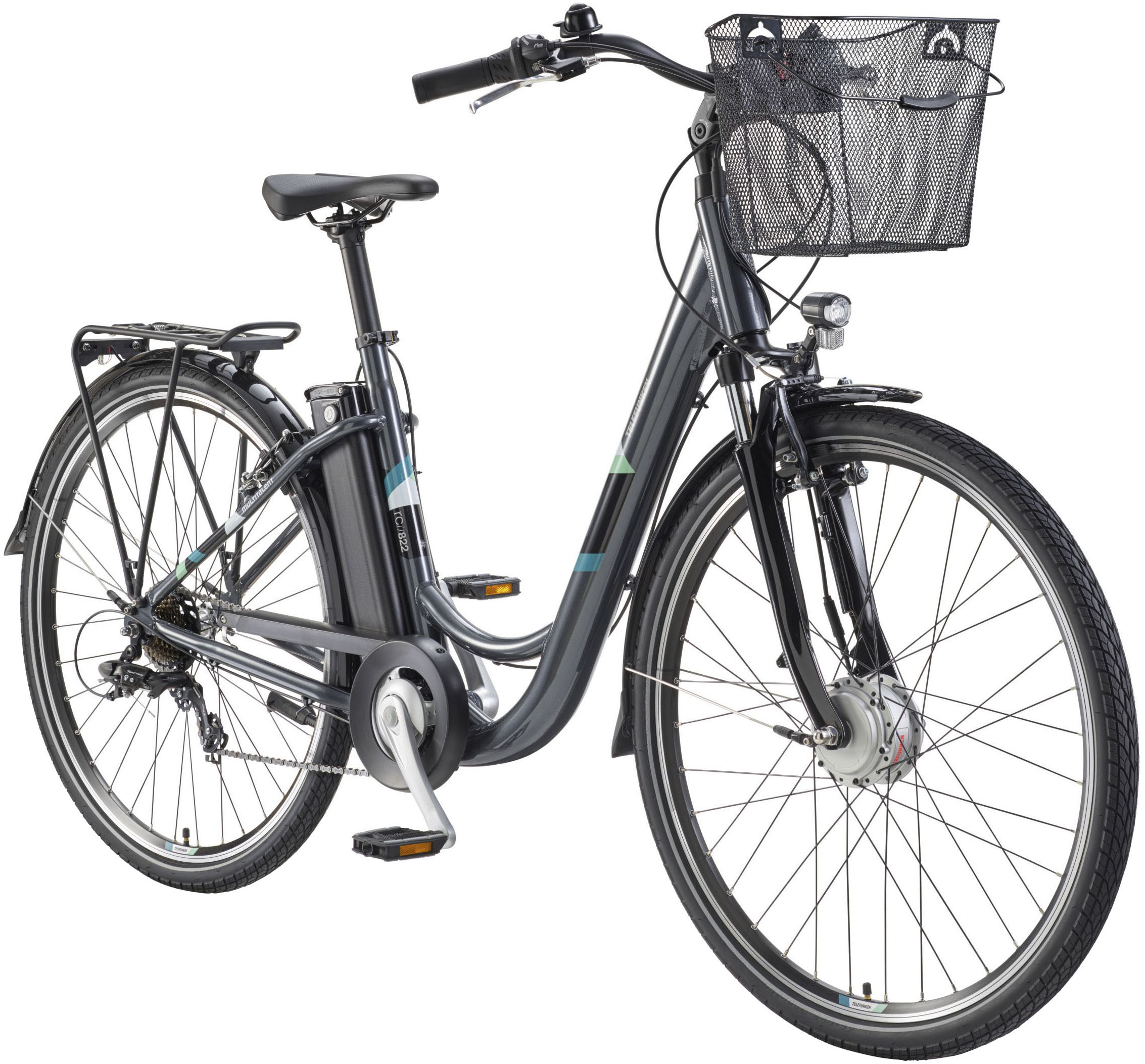 E-Bike TELEFUNKEN "Multitalent RC822" Gr. 48, grau (anthrazit, schwarz), Elektrofahrräder, 48cm, 28 Zoll (71,12cm), Elektrofahrrad, Damen Herren, 28 Zoll, 36,9 V, 531,3 Wh Akku, Pedelec Image