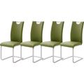 Freischwinger MCA FURNITURE "Paulo" Stühle Gr. B/H/T: 42 cm x 103 cm x 55 cm, 4er Set, Kunstleder Lederoptik, Edelstahl, grün (olive, edelstahl gebürstet) Freischwinger