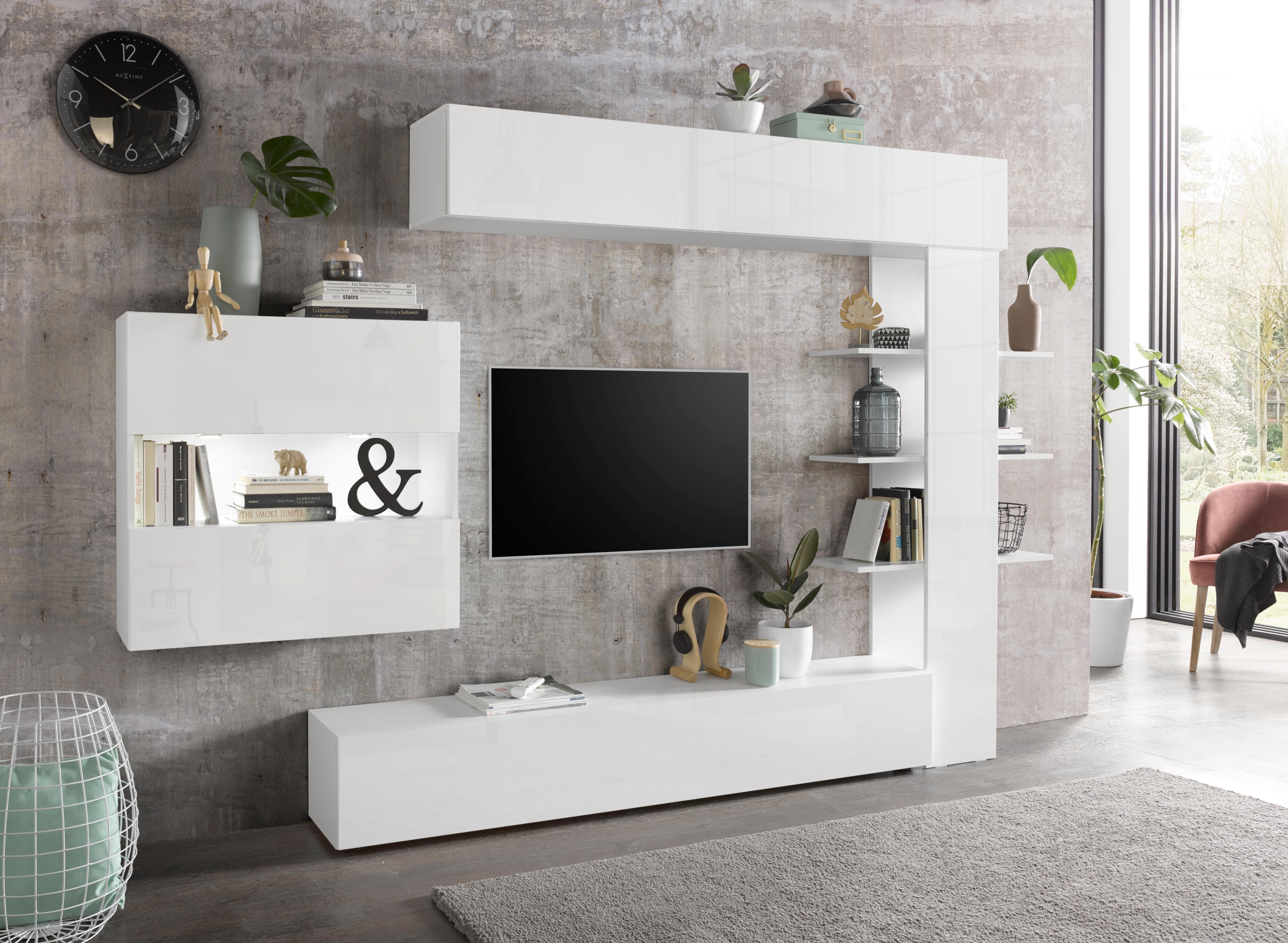 Wohnwand INOSIGN "Sorano", weiß (weiß matt, weiß hochglanz lack), Kastenmöbel-Sets, mit Hängeschrank