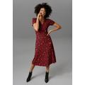 Jerseykleid ANISTON CASUAL, Damen, Gr. 36, N-Gr, rot (schwarz, rot), Single Jersey, Obermaterial: 95% Viskose, 5% Elasthan, bedruckt, geblümt, modisch, figurbetont kniebedeckend, V-Ausschnitt, Kurzarm, Kleider, in Wickeloptik