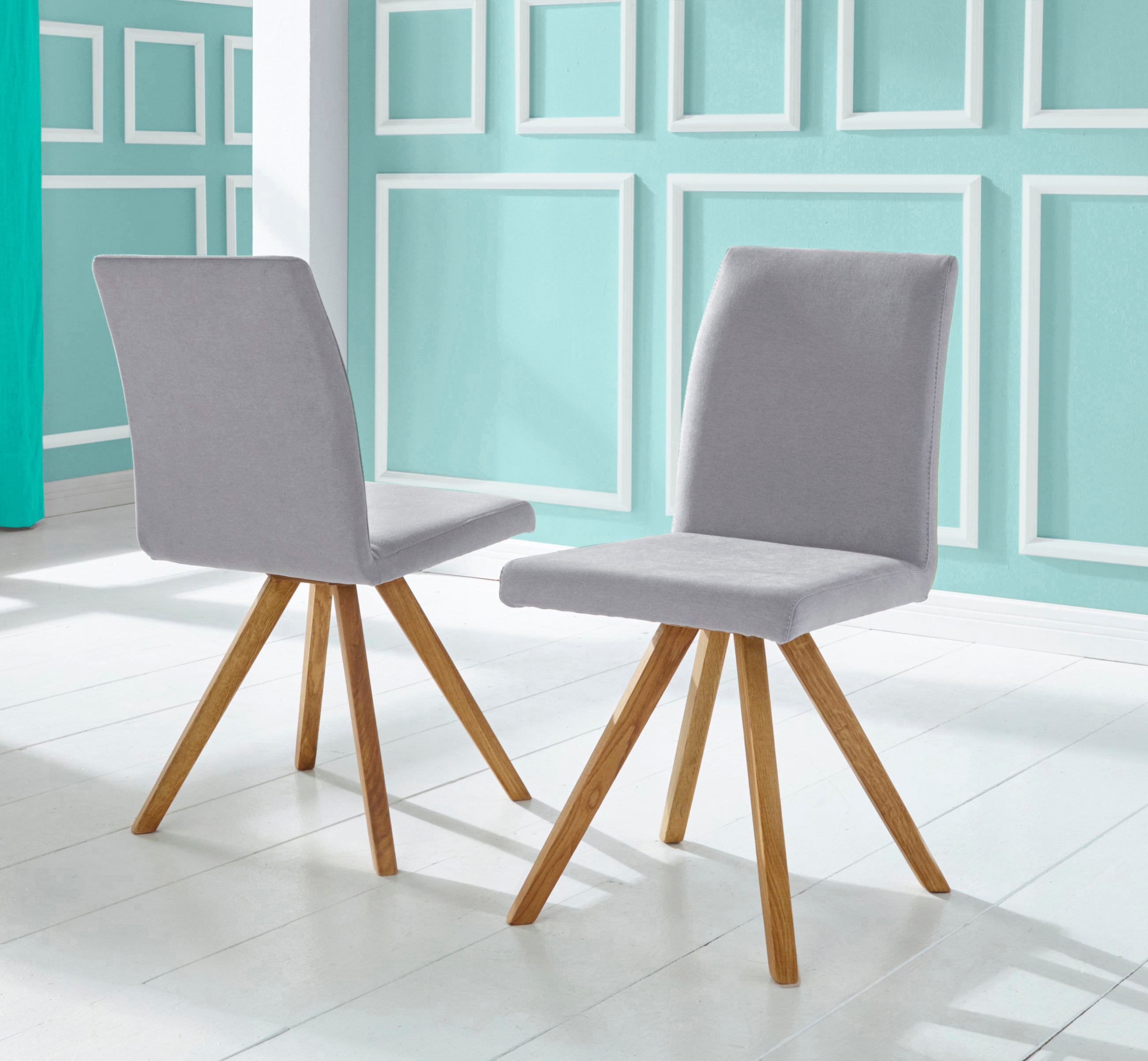 Schalenstuhl HOME AFFAIRE "Rio", grau (grau, eiche natur geölt), B:46cm H:91cm T:63cm, Polyester, Stühle, Bezug in Kunstleder oder Strukturstoff und das Gestell ist Eiche geölt