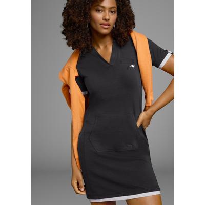 Sweatkleid KANGAROOS, Damen, Gr. 40 (M), N-Gr, schwarz, Obermaterial: 100% Baumwolle. Kapuzenfutter: 100% Baumwolle, casual, figurbetont, V-Ausschnitt, Kurzarm Lagenoptik, Kleider, in Longform, aus Baumwoll-Sweatqualität, mit Kängurutasche Image
