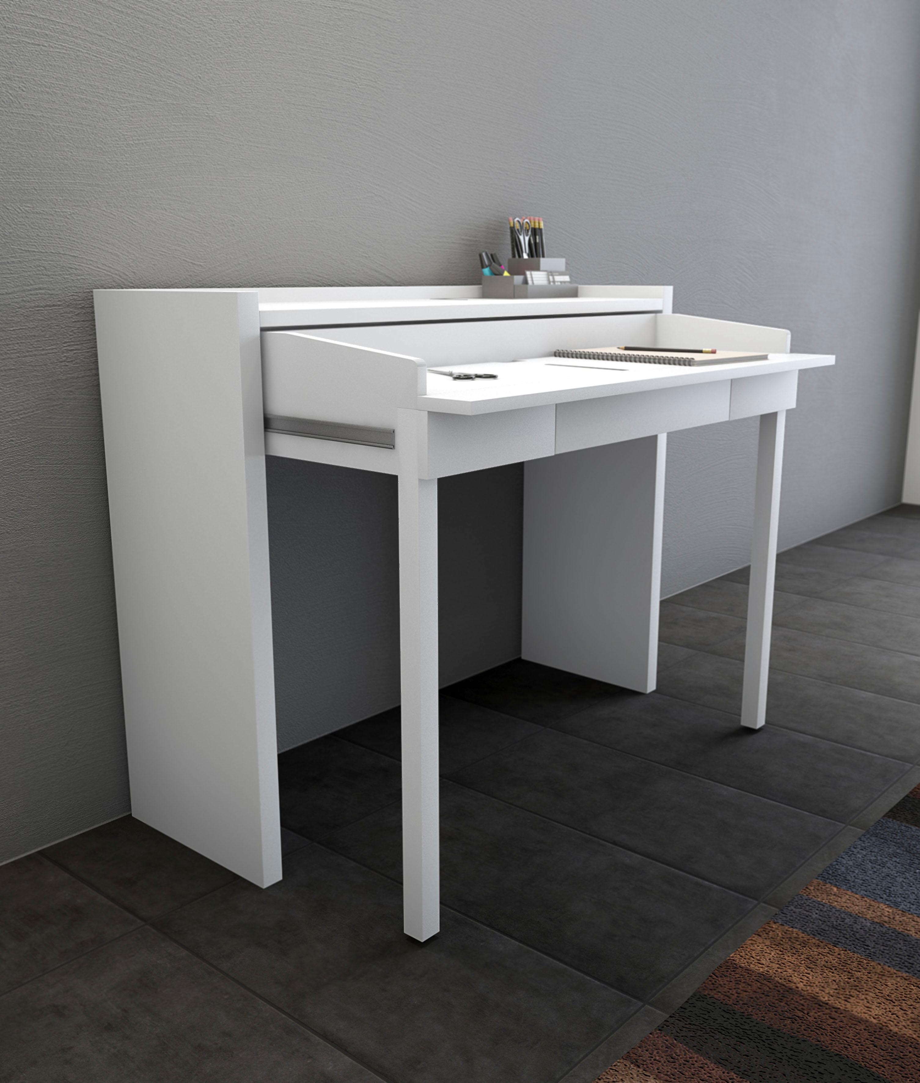 Konsolentisch WOODMAN "Jens", weiß, B:110cm H:87cm T:36cm, Tische, mit Schreibtisch Funktion, im extravaganten Design, FSC-zertifiziert