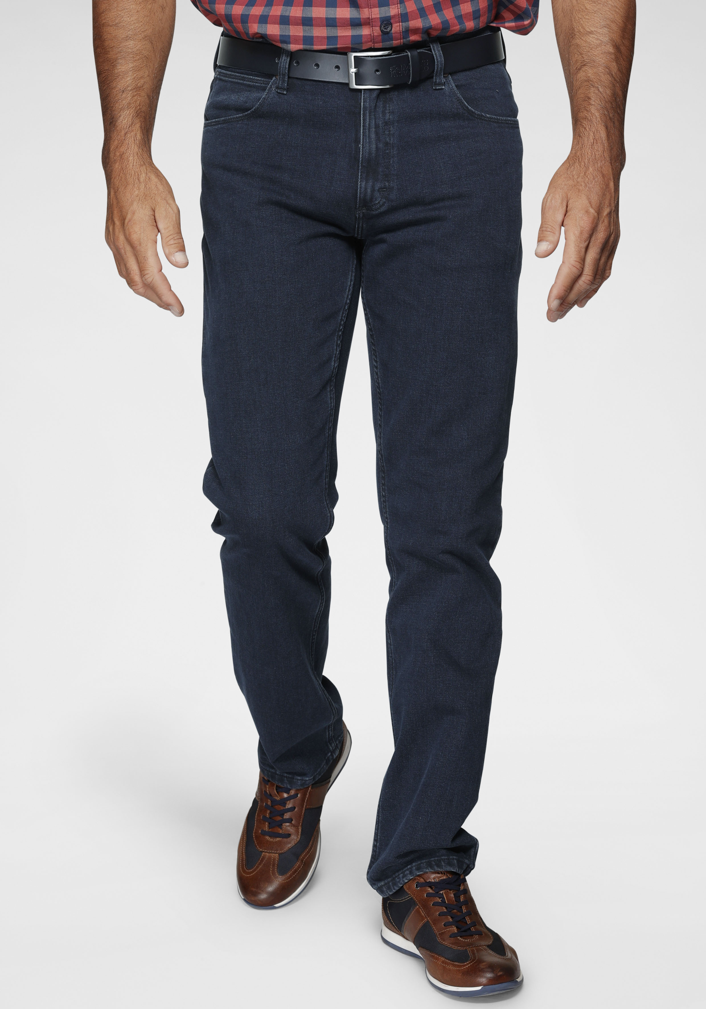 Straight-Jeans WRANGLER "Authentic Straight", Herren, Gr. 33, Länge 32, blau (blau, schwarz), Denim/Jeans, Obermaterial: 99% Baumwolle, 1% Elasthan, normal lang, Jeans Straight-Jeans, Topseller Image