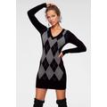 Strickkleid MELROSE, Damen, Gr. 42, N-Gr, schwarz (schwarz, grau), Feinstrick, Obermaterial: 70% Viskose, 30% Polyamid, mehrfarbig, gemustert, kariert, feminin, sehr figurbetont mini, tiefer V-Ausschnitt, Langarm eng, Kleider, Mini-Länge, eleganter...