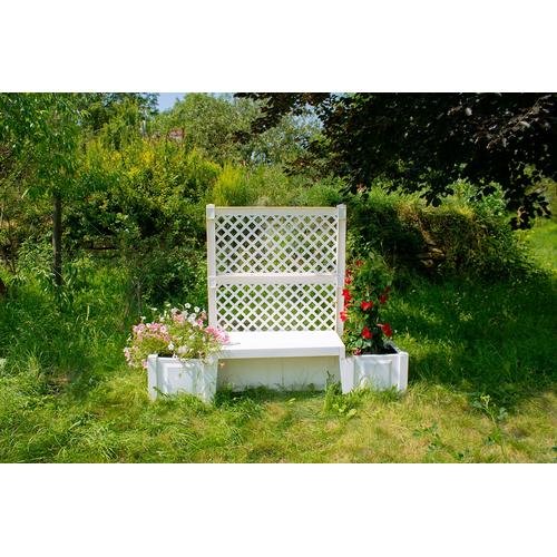 „Gartenbank KHW „“Kopenhagen““ Sitzbänke Gr. B/H/T: 174 cm x 139 cm x 49 cm, weiß Gartenbänke mit Spalier und zwei Pflanzkästen,“