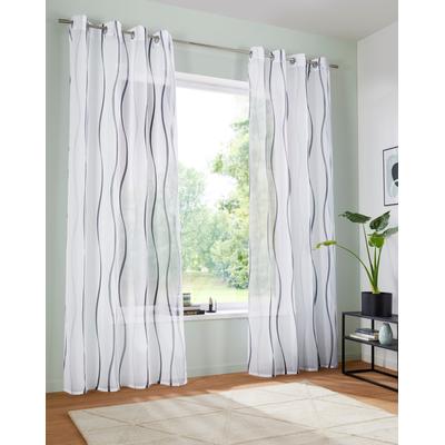 Gardine MY HOME "Dimona" Gr. 5, bunt (weiß, silberfarben, grau), B:140cm H:265cm, Voile, Polyester, Gardinen, 2-er Set, transparent, Voile, Polyester, Wellen, Topseller Image