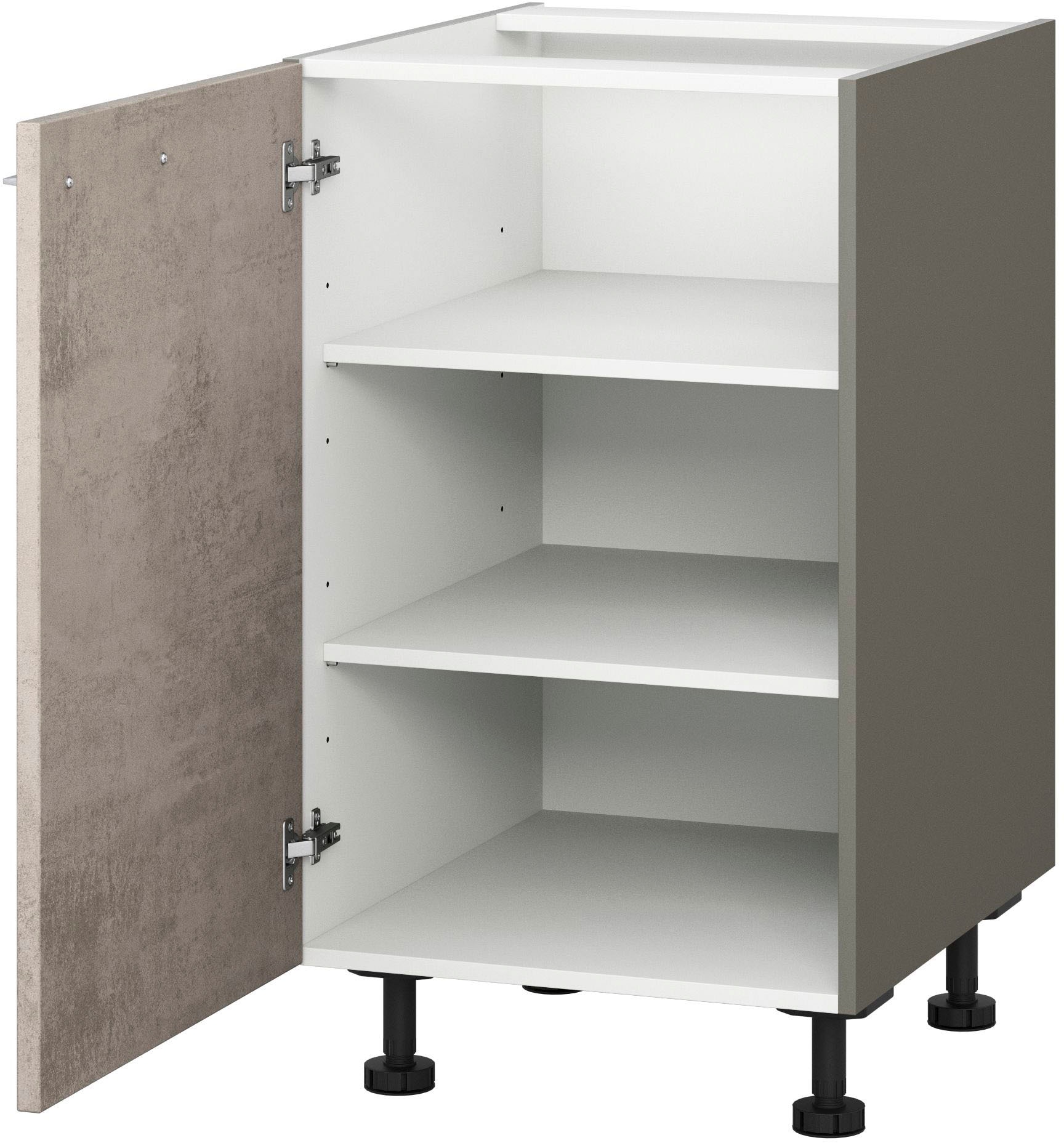 Unterschrank KOCHSTATION "KS-Trea U40", grau (betonfarben hell, anthrazit), B:40cm H:75cm T:56cm, Schränke, Unterschrank, mit zwei Einlegeböden, Breite 40 cm, Höhe 75 cm