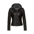 Lederjacke GIPSY "YEENIE" Gr. 42/XL, schwarz (black) Damen Jacken Lederjacken im Jeansjacken-Look mit abnehmbarer Jersey-Kapuze