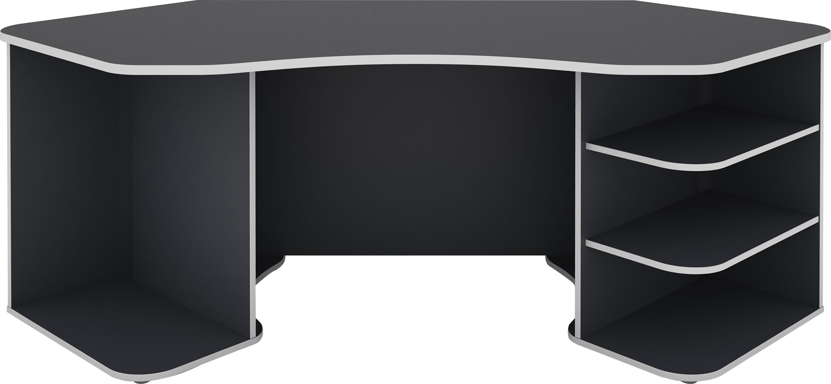 Gamingtisch BYLIVING "Thanatos", grau (anthrazit, weiß, anthrazit, weiß, anthrazit, weiß), B:198cm H:76cm T:85cm, Tische, Breite 198 cm, moderner Eckschreibtisch