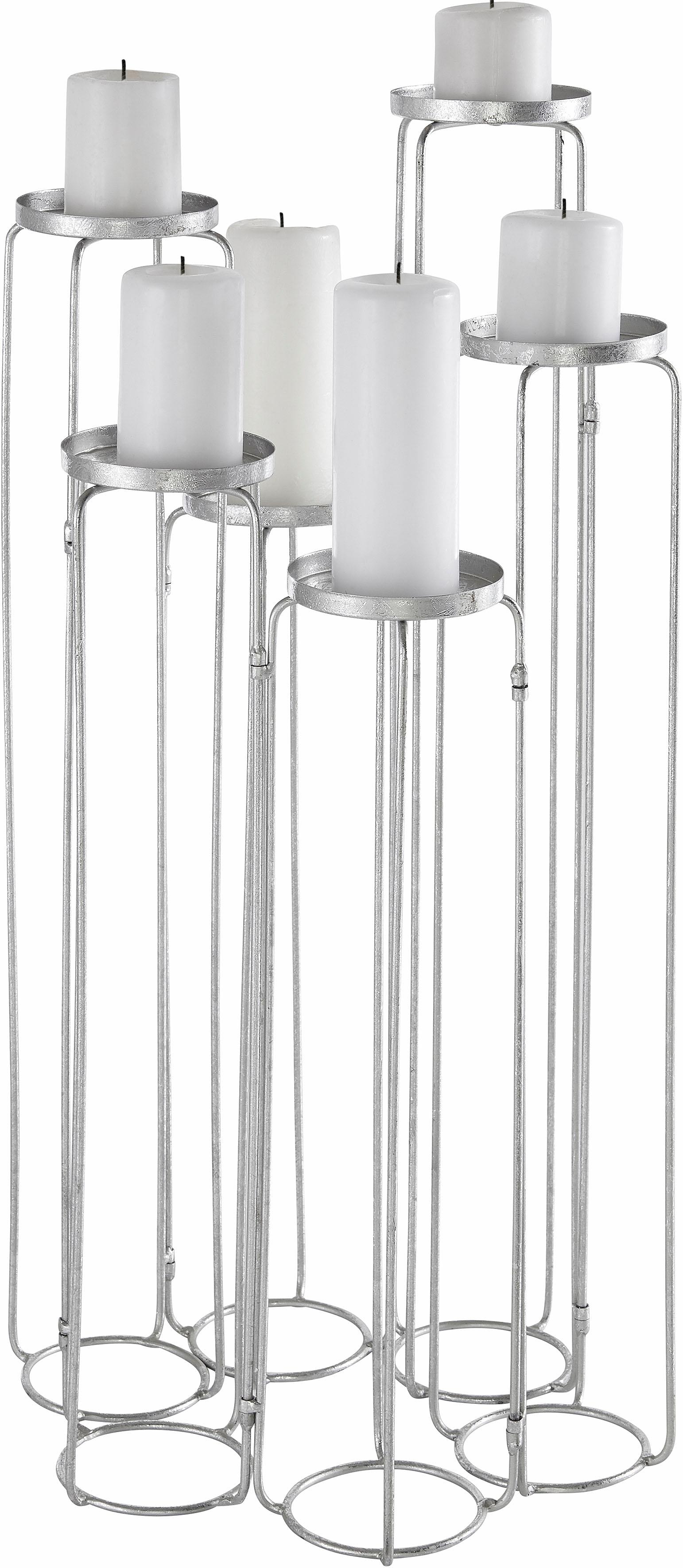 Kerzenständer LEONIQUE "Mareesa", silber (silberfarben), B:73cm H:65cm T:12cm, Metall, Kerzenhalter, Geschenkartikel, aus Metall, für Stumpenkerzen, Höhe ca. 65 cm, variabel stellbar Image