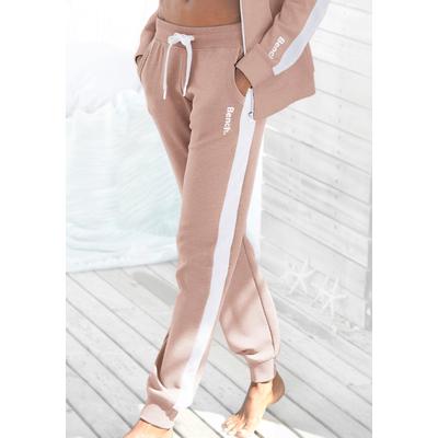 Sweathose BENCH. LOUNGEWEAR, Damen, Gr. 36/38, N-Gr, beige (nude, weiß), Jersey, Interlock, Obermaterial: 60% Baumwolle, 40% Polyester, unifarben mit Farbeinsatz, sportlich, bequem lang, Hosen, mit Seitenstreifen und schmalem Bein Image