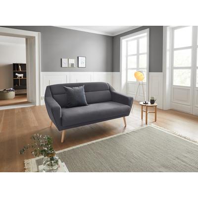 2-Sitzer ANDAS "Bille", grau (dunkelgrau), B:167cm H:86cm T:90cm, Luxus-Microfaser weich (100% Polyester), Samtoptik (100% Polyester), Struktur (100% Polyester), Struktur fein (100% Polyester), Sofas, mit Naht im Rückenkissen und Eiche-Beinen,... Image
