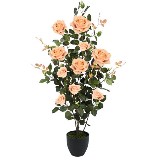 "Kunstbaum I.GE.A. ""Rosenbusch im Topf"" Kunstpflanzen Gr. B/H/L: 45 cm x 115 cm x 45 cm, orange Kunstpflanzen Kunstrosen Rosenstrauch Deko Hochzeit"