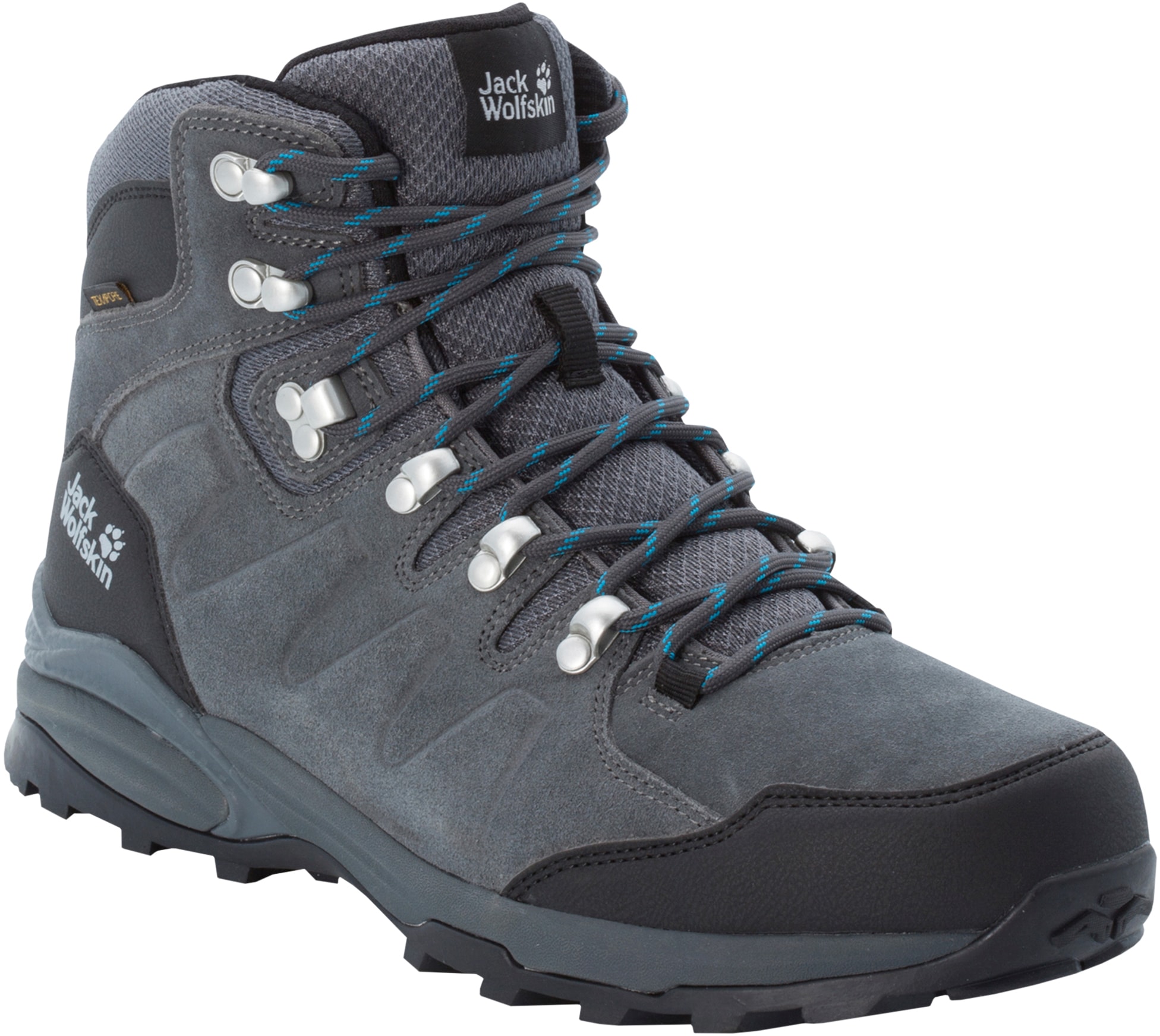 Wanderschuh JACK WOLFSKIN "REFUGIO TEXAPORE MID M", Gr. 42, grau (grau, schwarz), Leder, Textil, Schuhe, Wasserdicht, Trekkingschuh Image