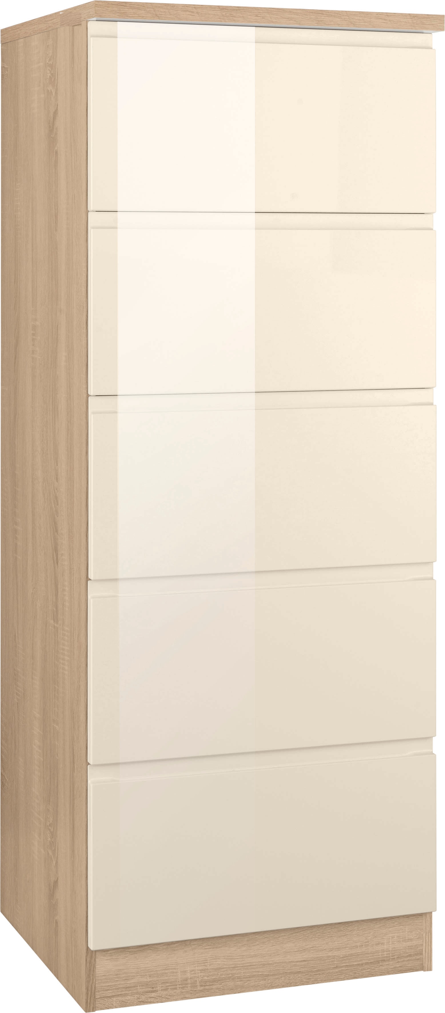 Vorratsschrank KOCHSTATION "KS-Virginia", beige (creme hochglanz), B:60cm H:165cm T:60cm, Holzwerkstoff, MDF, Schränke, 60 cm breit, mit 5 Auszügen