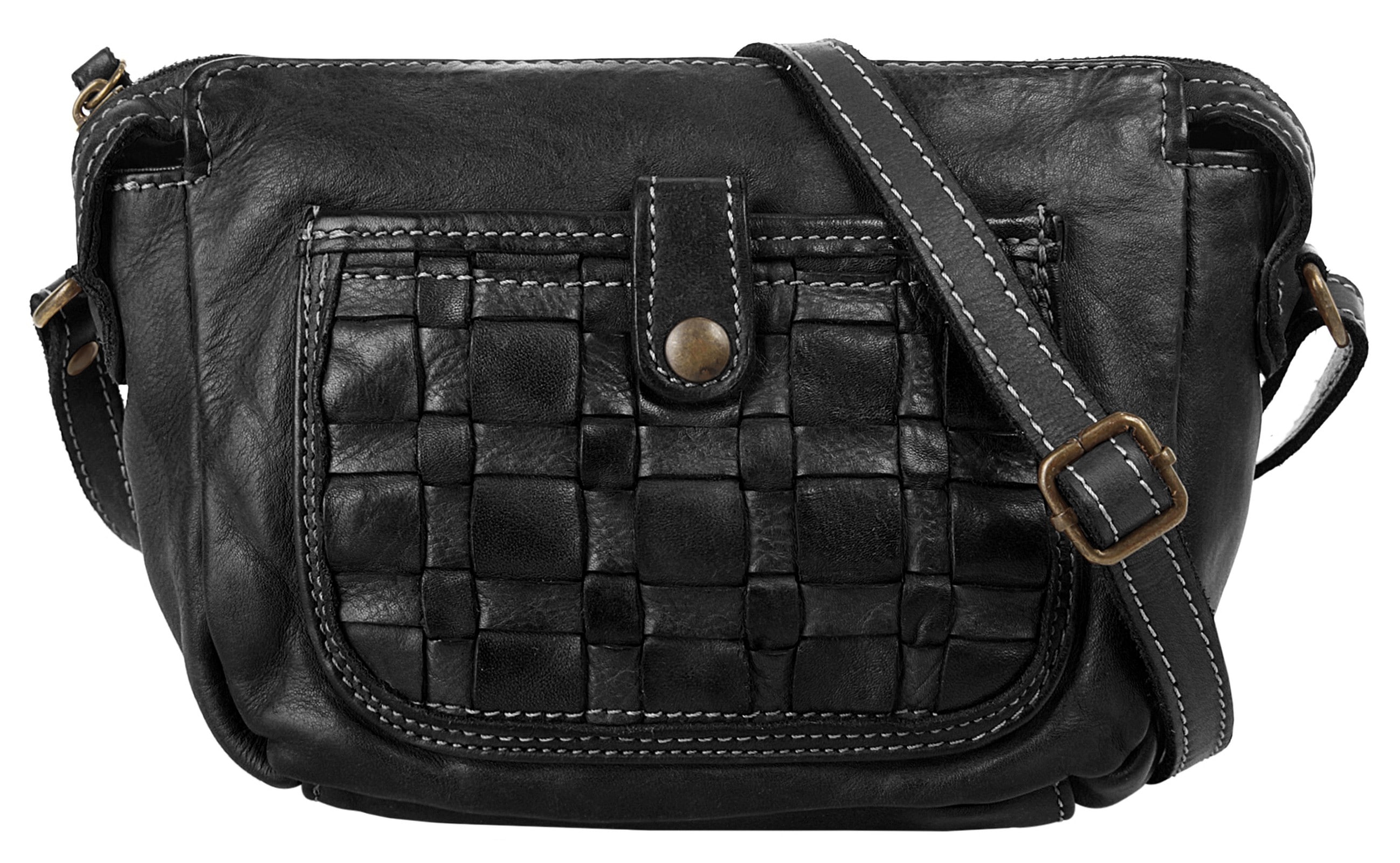 Umhängetasche CLUTY, Damen, Gr. B/H/T: 24cm x 16cm x 10cm onesize, schwarz, Leder, vintage, Taschen Umhängetasche, echt Leder, Made in Italy