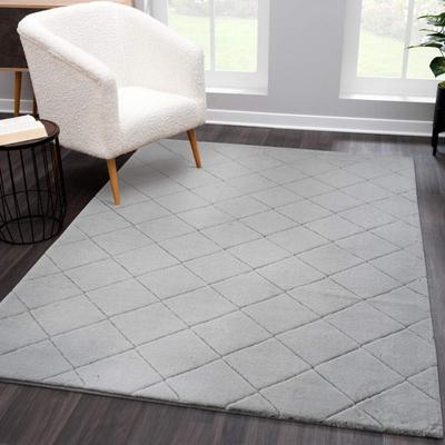 Hochflor-Teppich CARPET CITY "Moment", grau, B:120cm H:31mm L:170cm, Polyester, Teppiche, besonders weich, Kaninchen Fell Haptik, 3D-Effekt, Rauten, Wohnzimmer Image