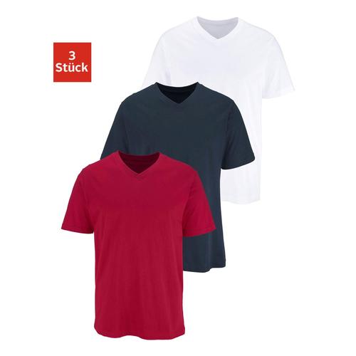T-Shirt H.I.S, Herren, Gr. 9/XXXL, bunt (weiß, rot, marine), Jersey, Obermaterial: 100% Baumwolle, unifarben, Basic, bequem normal, V-Ausschnitt, Kurzarm, Shirts, mit V-Ausschnitt aus Baumwolle, Unterhemd, T-Shirt
