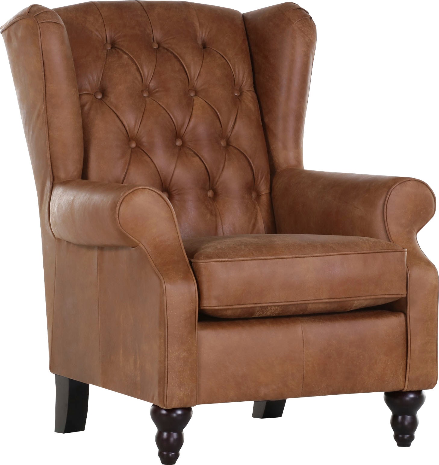 Ohrensessel GUTMANN FACTORY "Amazonas", braun (cognac), B:83cm H:102cm T:89cm, Sessel, aus Anilinleder