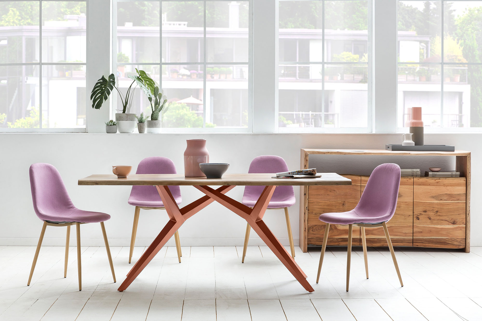 Esstisch SIT, braun (natur, antikbraun, antikbraun, natur), B:240cm H:73cm T:100cm, Platte Wildeiche geölt, Gestell Metall, Tische, Esstisch, Design-Gestell im industriellen Antiklook