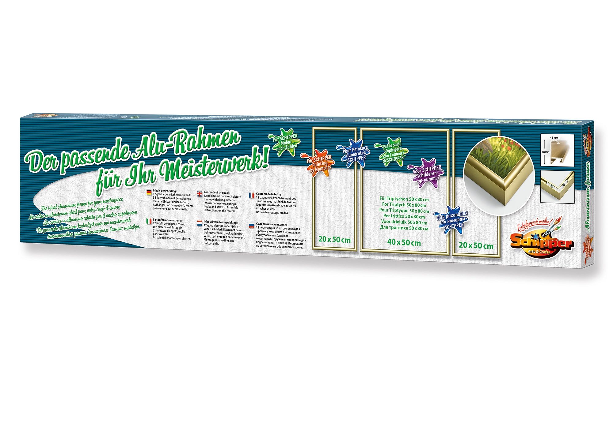Bilderrahmen SCHIPPER "Malen nach Zahlen, Triptychon 80x50 cm, goldfarben", gold (goldfarben), Bilderrahmen, Kinder, B/H/T: 80cm x 50cm, Aluminium, Bilderrahmen, Made in Germany, B:80cm H:50cm Image