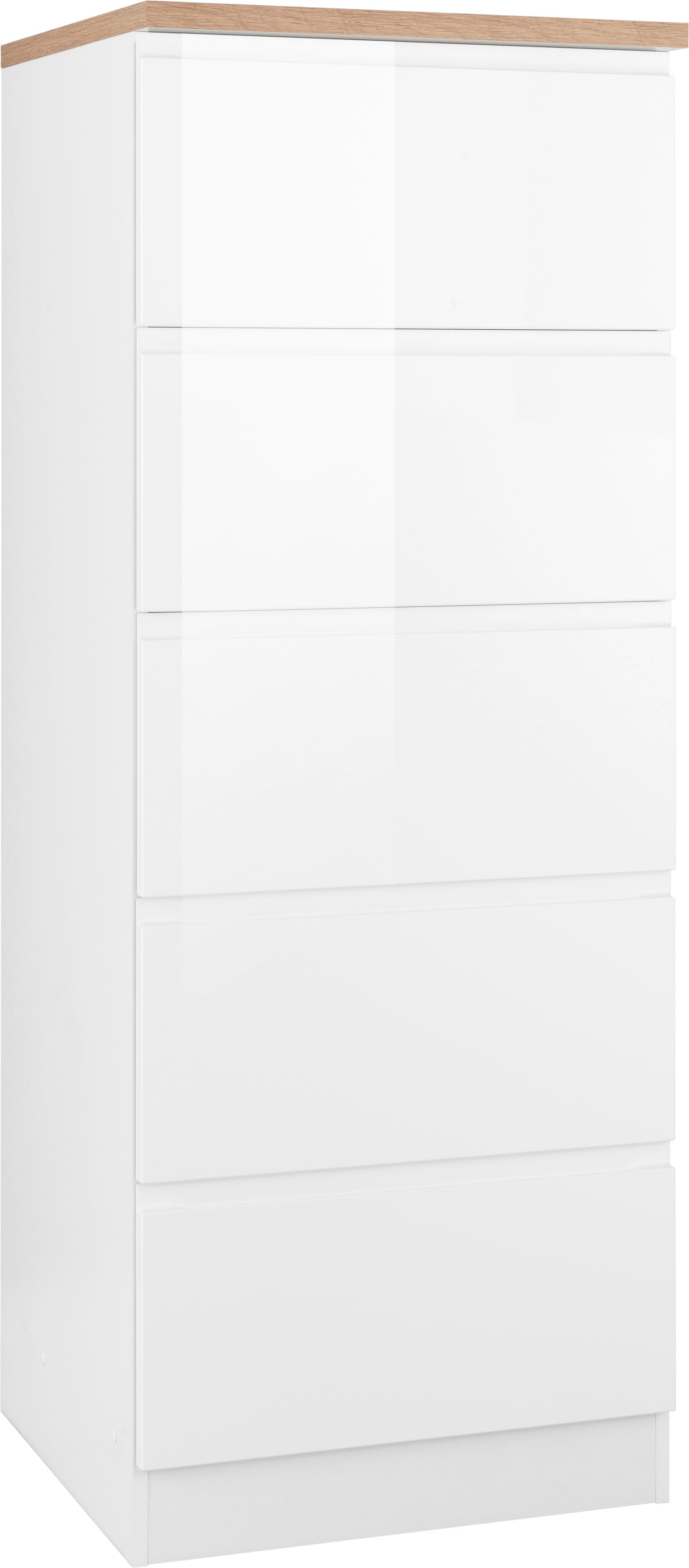 Vorratsschrank KOCHSTATION "KS-Virginia", weiß (weiß hochglanz, wotaneiche), B:60cm H:165cm T:60cm, Holzwerkstoff, MDF, Schränke, Vorratsschrank, 60 cm breit, mit 5 Auszügen