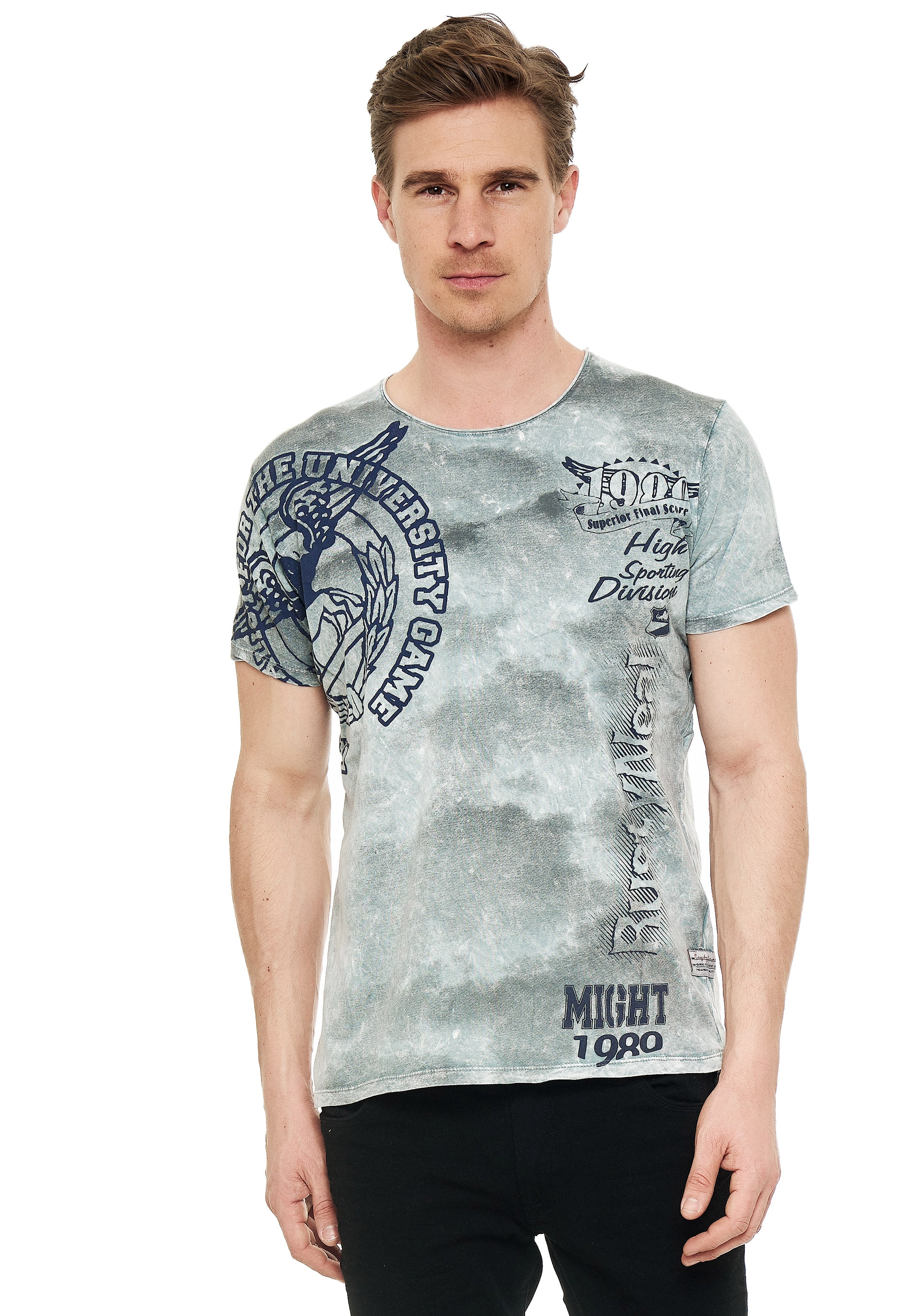 T-Shirt RUSTY NEAL, Herren, Gr. XL, grau, 100% Baumwolle, bedruckt, normal, Rundhals, Shirts, mit eindrucksvollem Print Image
