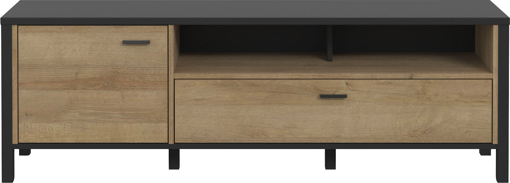 Lowboard FORTE "High Rock", schwarz, B:151,3cm H:49,9cm T:40,2cm, Dekorfolie, FSC-zertifizierter Holzwerkstoff, Sideboards, Lowboard, TV-Schrank, TV-Board, Breite ca. 151 cm