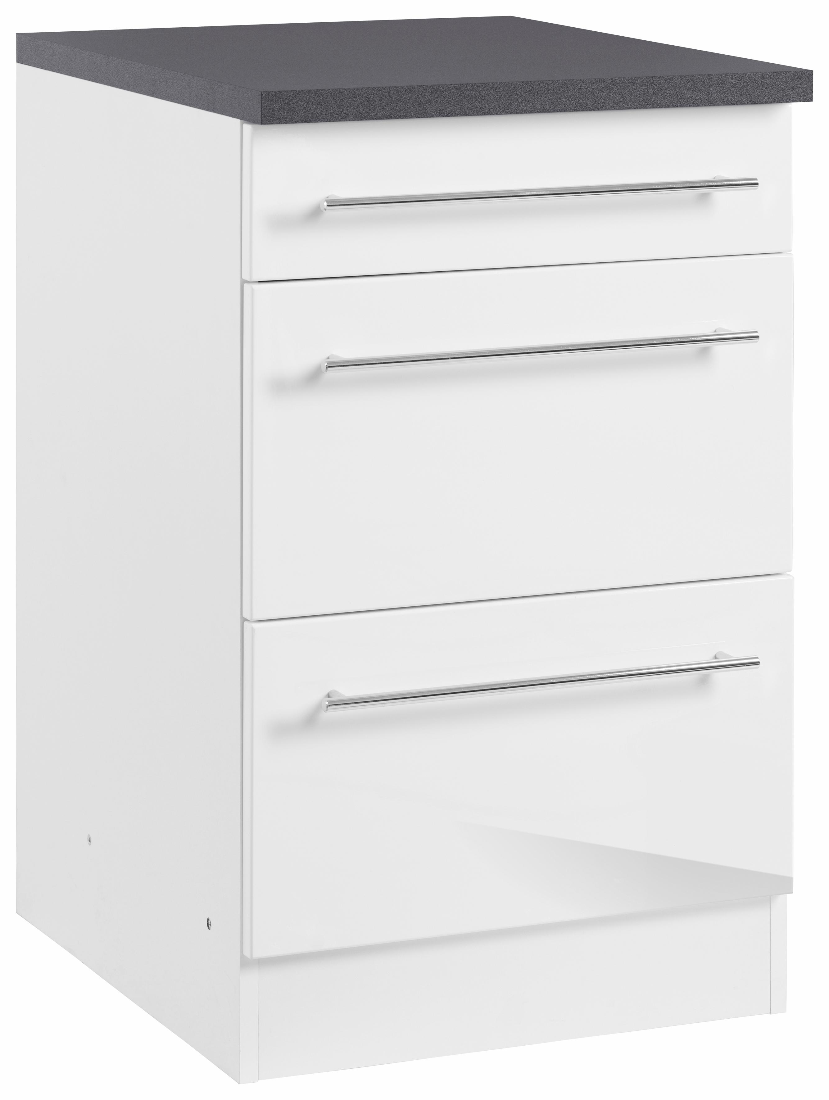 Unterschrank KOCHSTATION "KS-Trient", weiß (weiß hochglanz), B:50cm H:85cm T:60cm, Schränke, Unterschrank, 50 cm breit, mit 2 großen Auszügen
