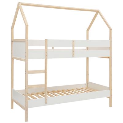 Etagenbett LÜTTENHÜTT "Janne", weiß (weiß, natur, weiß, natur), B:96cm H:223cm L:205cm, Etagenbetten, aus schönem massivem Kiefernholz, Etagenbett, Liegefläche 90x200 cm Image