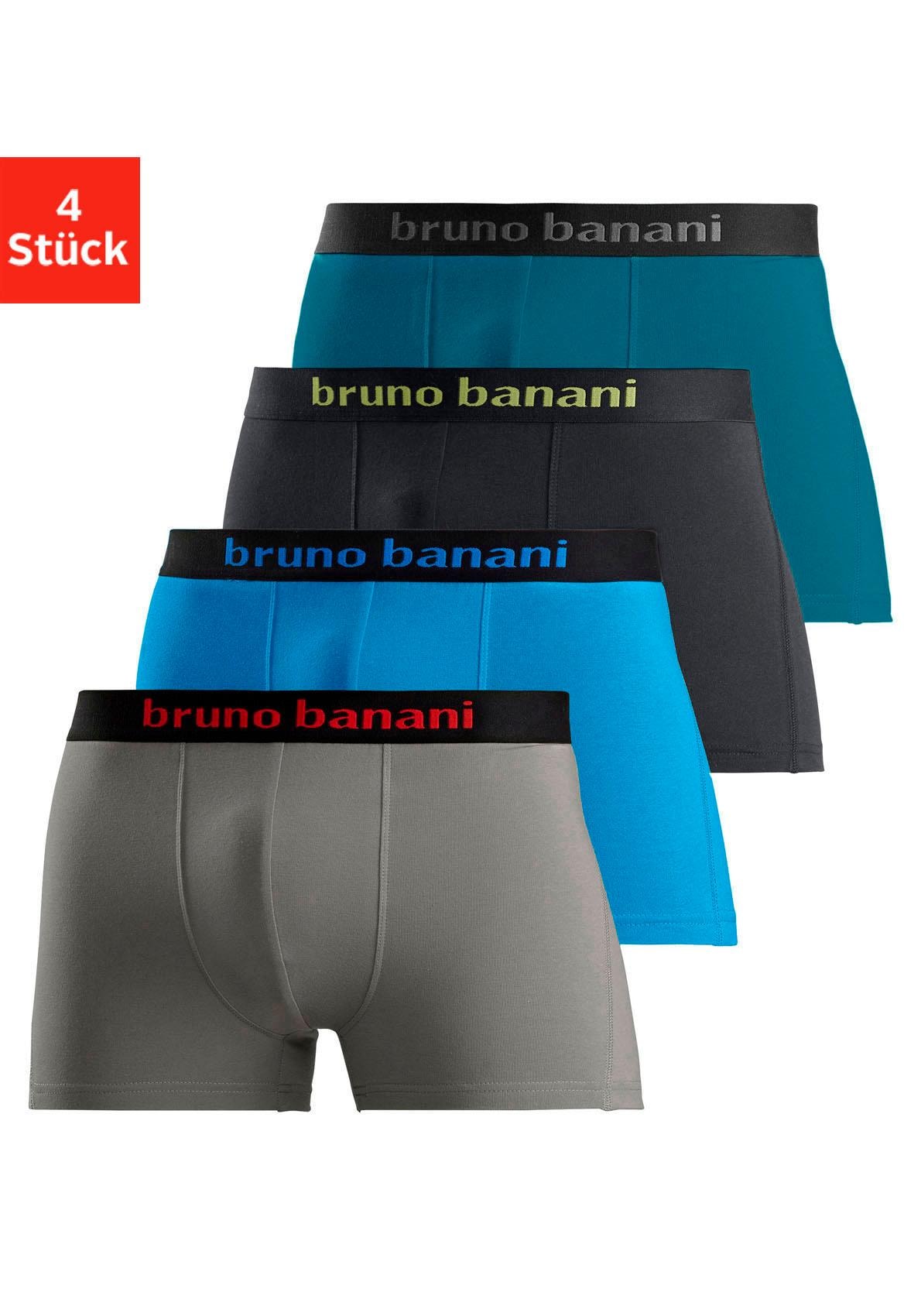 Boxer BRUNO BANANI "Boxershorts für Herren", Herren, Gr. XXL, 4 Stk., bunt (grau, türkis, schwarz, petrol), Jersey, Obermaterial: 95% Baumwolle, 5% Elasthan, unifarben, Unterhosen, mit farbigen Marken-Schriftzug am Bündchen