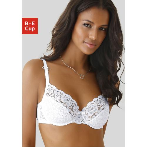 Bügel-BH LASCANA Gr. 95, Cup E, weiß Damen BHs Hochzeitswäsche Spitzenwäsche BH Bügel-BH Spitzen-BH Hochzeitsdessous Spitzen-BHs aus blumiger Spitze, Dessous