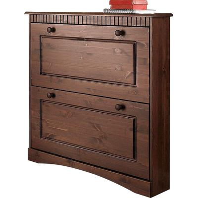Schuhschrank HOME AFFAIRE "Rustic", braun (dunkelbraun), Für 6-8 Paar Schuhe, Schränke, aus massiver Kiefer, 3 Schuhklappen, für 9-11 Paar, Kassettenoptik Image