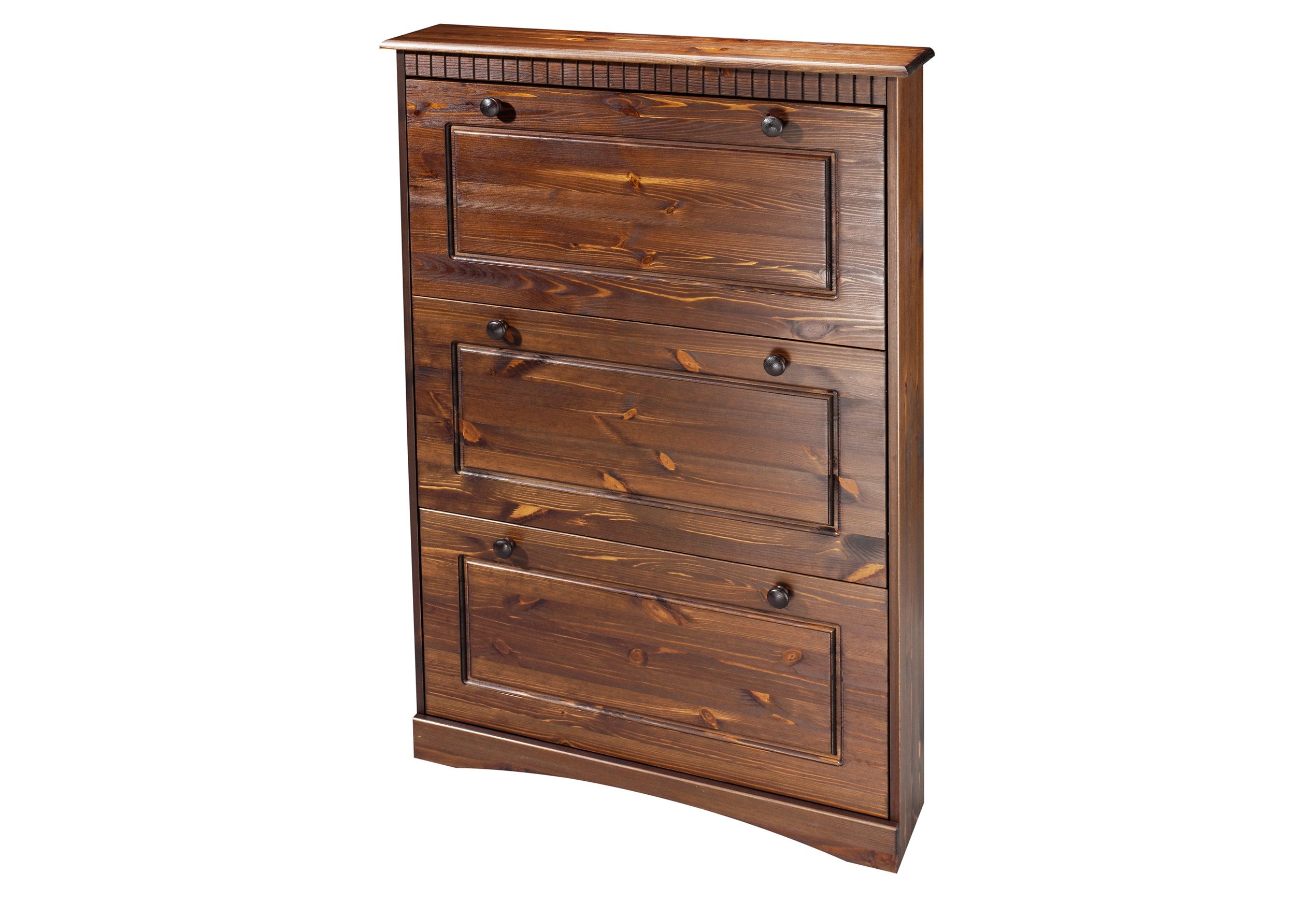 Schuhschrank HOME AFFAIRE "Rustic", braun (dunkelbraun), Für 9-11 Paar Schuhe, Schränke, Schuhschrank, aus massiver Kiefer, 3 Schuhklappen, für 9-11 Paar, Kassettenoptik