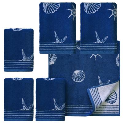 Handtuch Set DYCKHOFF "Seashell", blau (marine), 6 St., Muscheln, Walkfrottee, Walkfrottee, Obermaterial: 100% Baumwolle