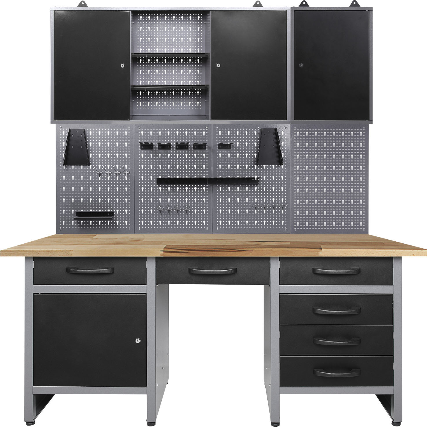 Werkstatt-Set ONDIS24, schwarz (anthrazit, schwarz, grau), B:160cm H:205cm T:60cm, Metall, Werkbänke, 160 cm